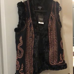 Topshop Faux Fur Embroidered Vest